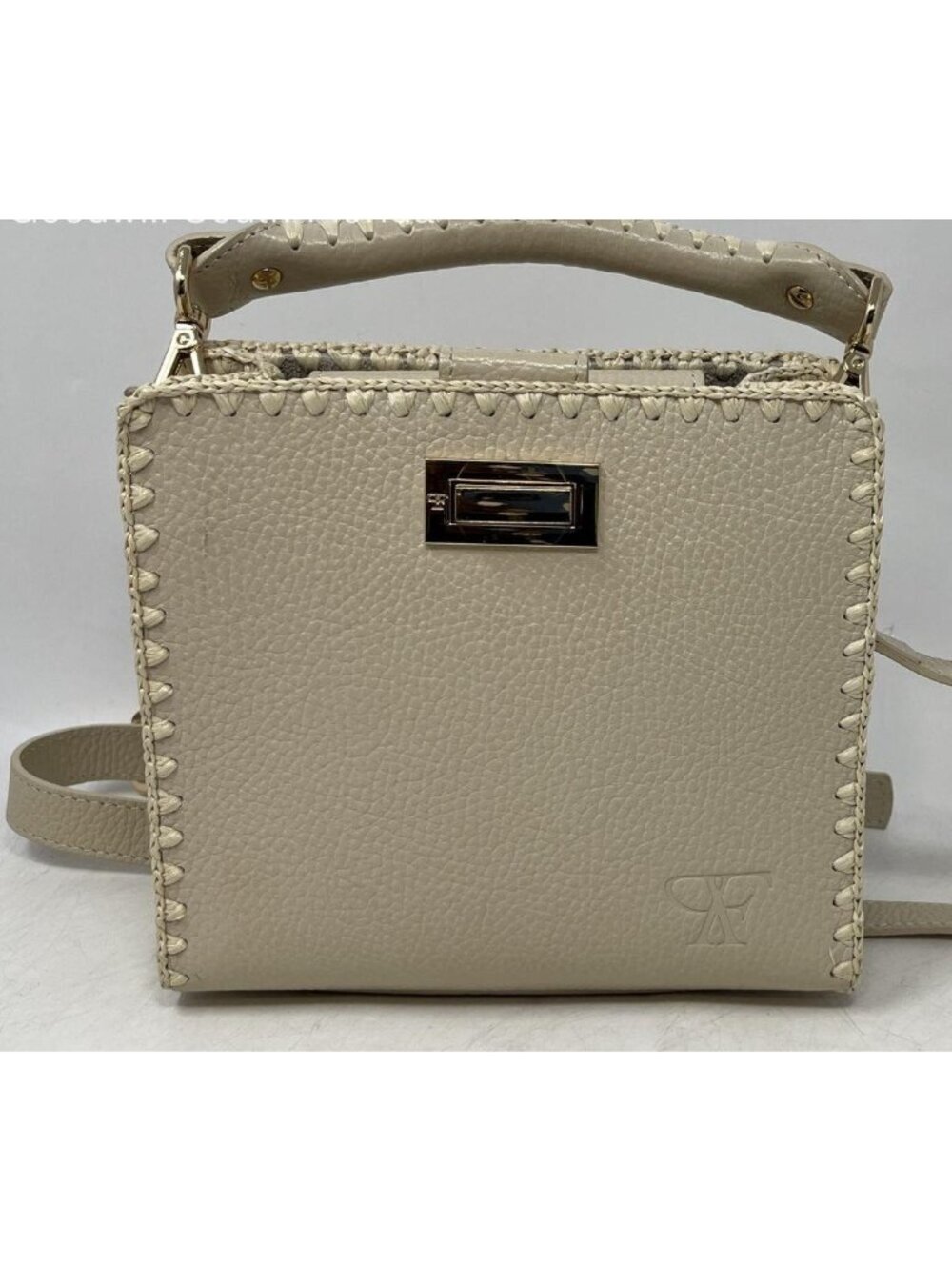 FRP Collection Womens Sylvia Beige Leather Bottom Studs Crossbody Handbag